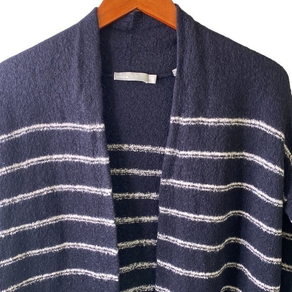Vince Wool Blend Navy & White Stripe Open Front Cardigan Sweater Long Sleeves - Picture 3 of 14